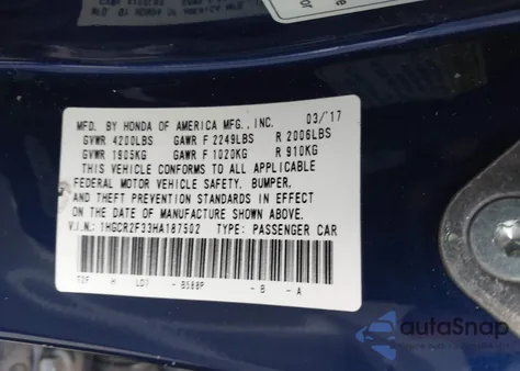 2017 Honda Accord Lx from USA, damaged, VIN 1HGCR2F33HA187502